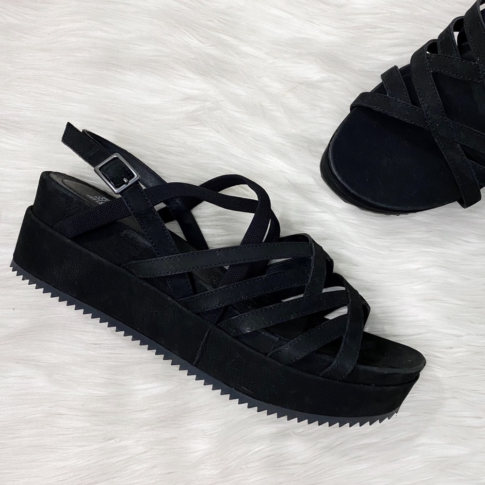 Eileen Fisher Black Strappy Platform Etch Sandals chunky